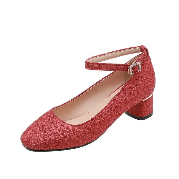 

shoes woman bling women pumps classic med heels shoes square head platform wedding women dress plus size 34-43, Black