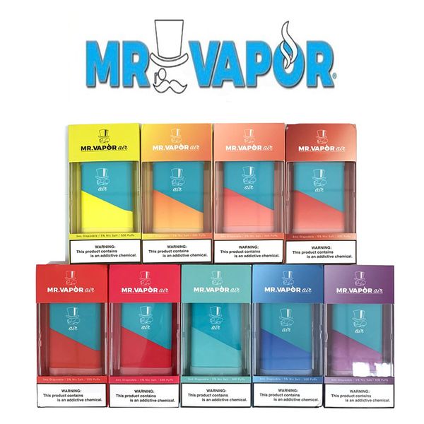 

Top MR VAPOR AIR Одноразовых устройства Pod Starter Kit 500puffs 280mAh Аккумулятор 1,3 мл Картридж Vape Пустого Pen против Posh плюс двунаправленной палочки