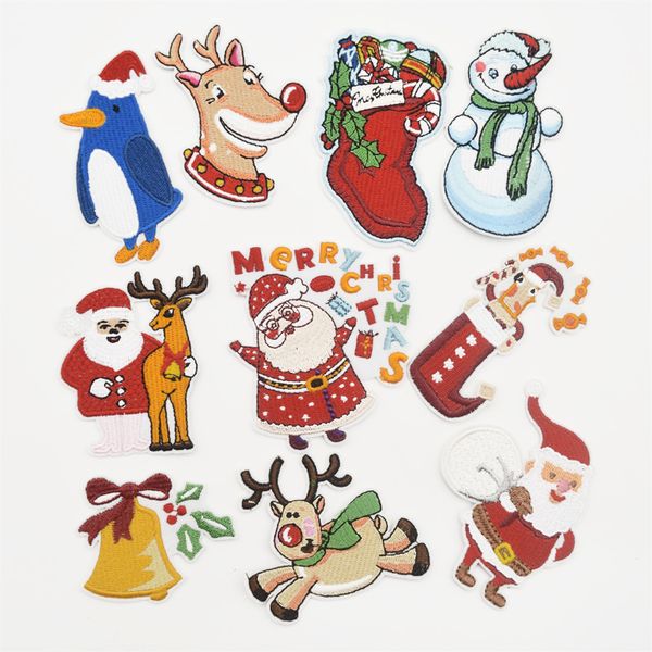 

100pcs christmas santa claus snowman patch iron on applique for kids festival patches badges, Black