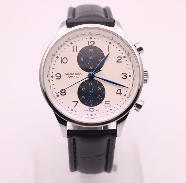 

2019 new fashion quartz mens watch with chronograph function all small dials works white dial leather strap execllent quality wristwatches