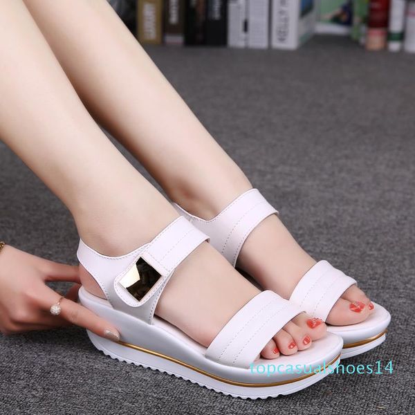 

women sandals platform wedges high heel brand quality genuine leather women's fashion summer shoes for youth ladies t14, Black