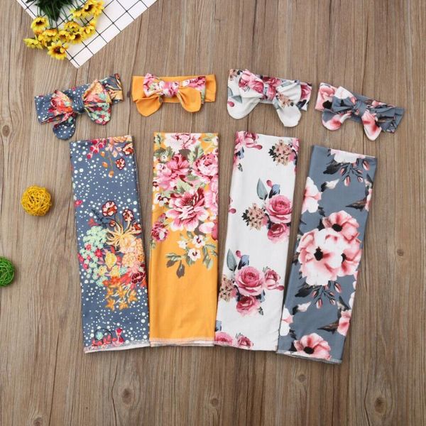 

newborn baby floral swaddle wrap swaddling blanket headband set