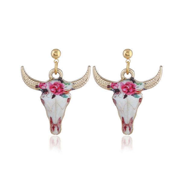 

fashion ethnic style statement earrings for women cattle cowhead pattern earring ear pendants modern womens eardrop, Silver