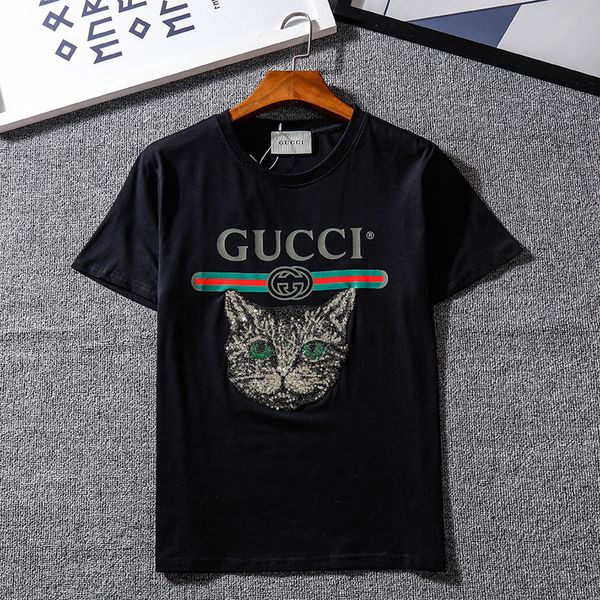 

summer menst shirts brand t shirts fashion shirts cat letter print loose crew neck breathable short sleeve, White;black