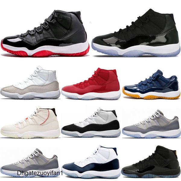

11s bred basketball shoes for men women metallic-silver gym red prom night concord 45 cool grey platinum tint mens trainers