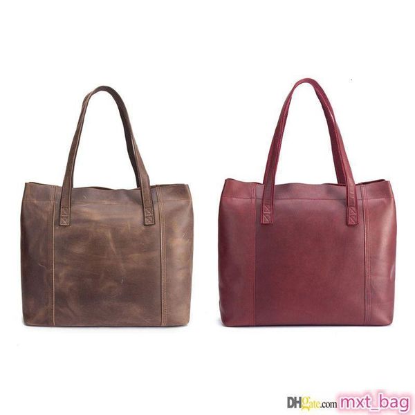 

retro women genuine leather horizontal tote bag wild large capacity hand-crackle vintage lady shoulder messenger bag handbag