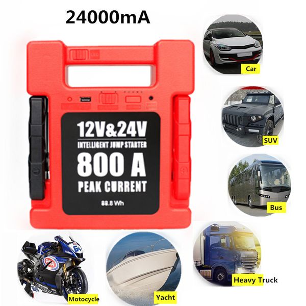 

24000ma 12v/24v led usb car jump starter portable power bank backup charger emergency jump starter for car truck suv boat moto