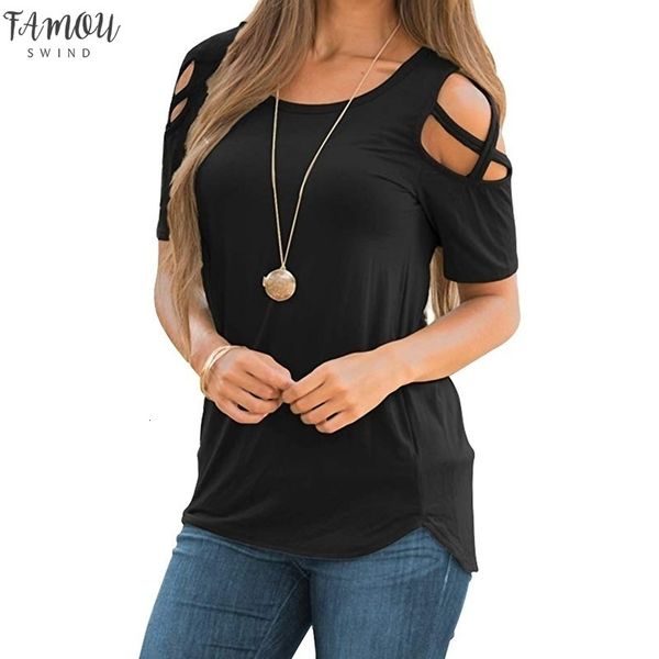 

womens fashion casual loose cold shoulder basic t short shirts plus size s 5xl cotton, White