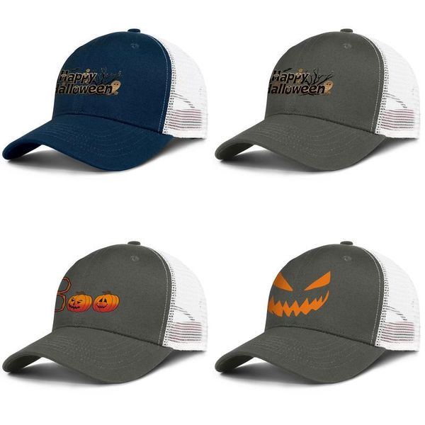 

pumpkins halloween logo army_green mens and women trucker cap ball design fitted fashion mesh hats pumpkin boo happy no tricks just cute, Blue;gray