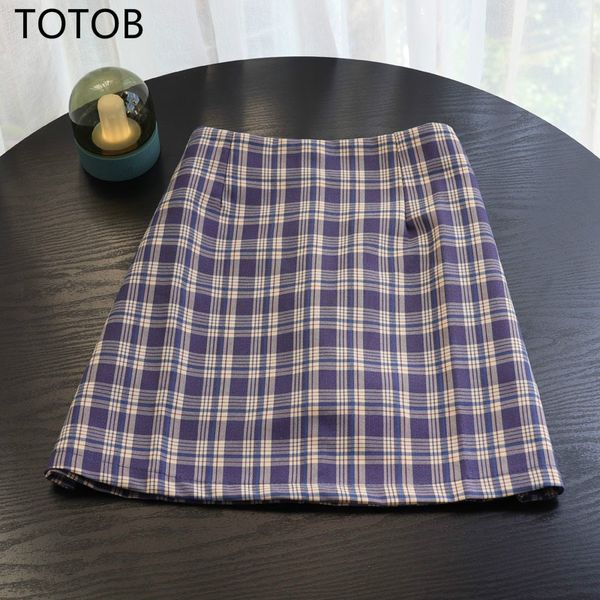 

skirts totob spring and summer girl purple potato lattice short skirt 2021 retro sweet plaid hip a-line, Black