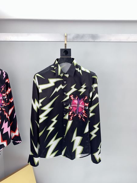 

De igner lim fit hirt men 2019 che t pocket love heart lightning print men dre hirt long leeved bu ine ca ual hirt, White;black