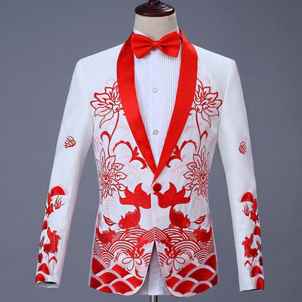 

2019 autumn new men's chinese dress blazer stage host singer costumes ceremonial embroidered suit clothing, White;black