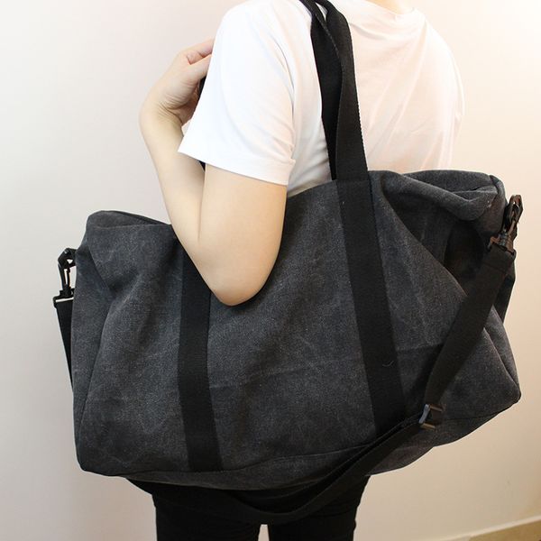 

plain canvas travel bag simple fabric handbag large capacity retro tote bag
