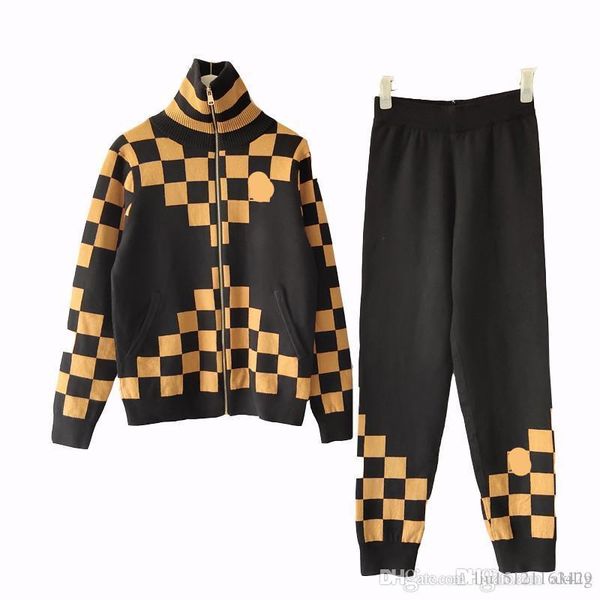 

2020 autumn new square collar zipper 2 piece set outfits designer knit cardigan elastic womens two piece jogging suits plus size s-l, White