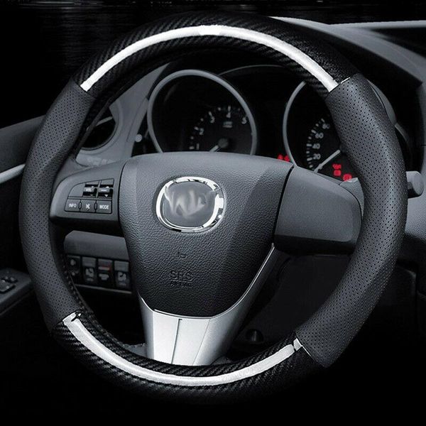 

breathable black leather carbon fiber car steering wheel cover for mazda series