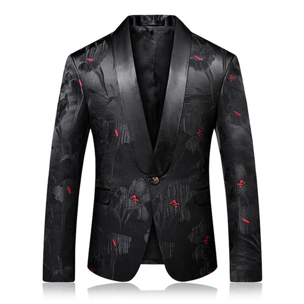 

black red blazer slim masculino dresses uomo 2019 wedding prom blazers single button for men elegant suit jacket, White;black