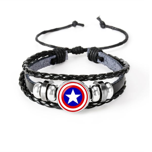 

the avengers superheroes logo paracord bracelets glass cabochon leather bracelets multi layers weave handmade punk black men bracelets, Golden;silver