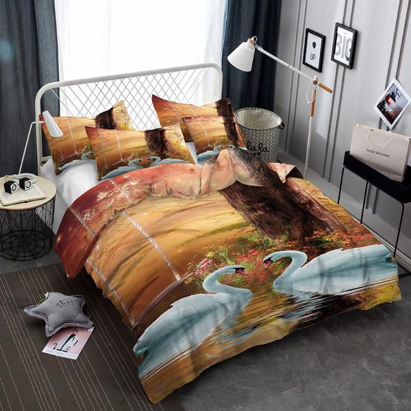 

bedding sets swan lake set doona bedroom decor tree nature background quilt cover comforter 1pc duvet pillowcase