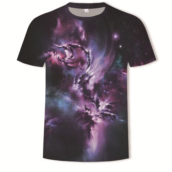 

mens designer starry sky 3d digital printing round collar short sleeve t-shirt men, White;black