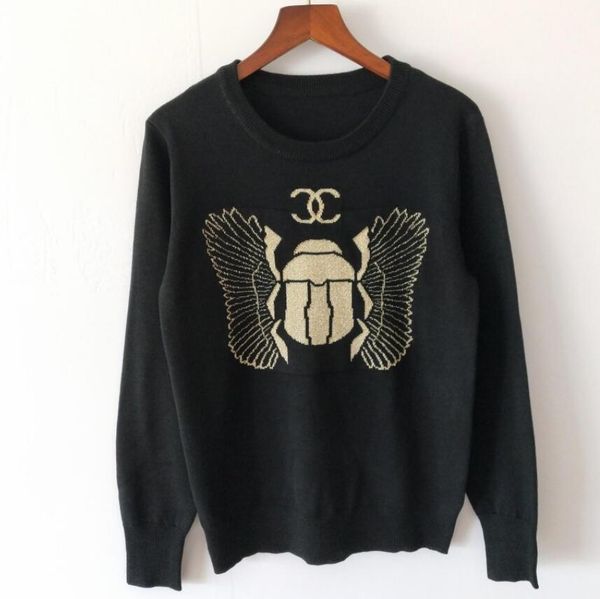 

Women 039 knit tee autumn 2019 new jacquard beetle pattern round necked long leeved leeve black weater woman knitted top, White