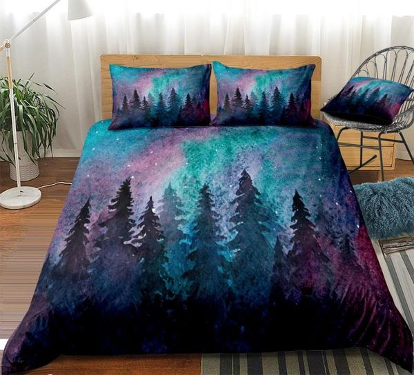 

water color bedding set purple galaxy duvet cover set forest bed linen trees bedclothes sunrise beds nature home textile