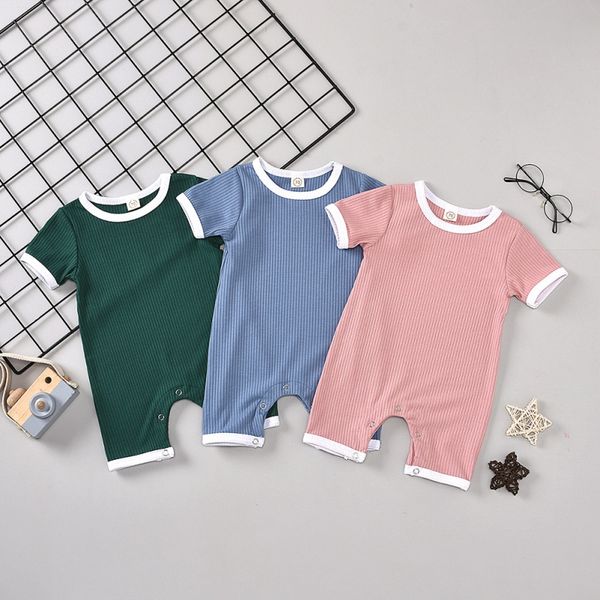 

infant jumpsuit newborn baby girl boy solid color round neck pit stripe romper toddler jumpsuit outfit clothing, Blue