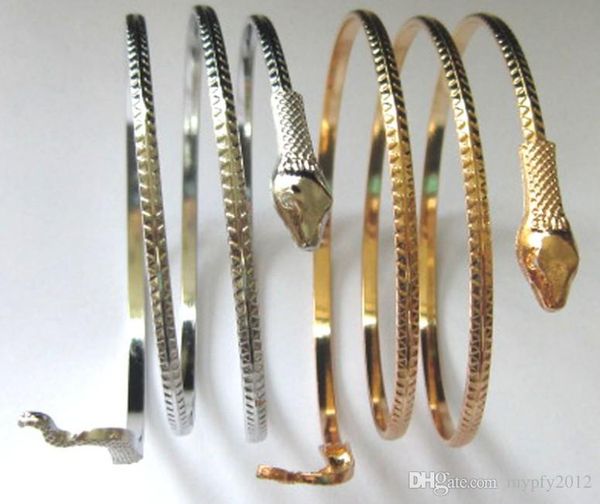 

gold silver plated coiled snake spiral bangles jewelry upper arm cuff bangle bracelet armlet for men &women punk jewelry jd, Black