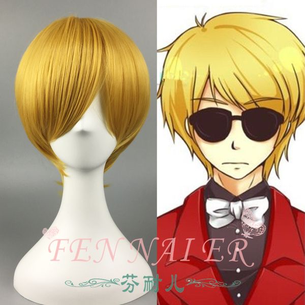 Compre Hueco Hao Cabello Amarillo Liso Corto Dorado Para Hombres De Color Amarillo Cabello Frío Demasiado Falso Punto Cosplay Peluca A 1708 Del