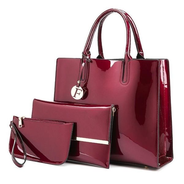 

3 sets patent leather women handbags luxury brands tote bag+ladies shoulder messenger crossbody bag+clutch feminina