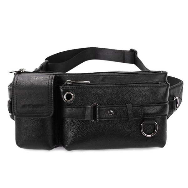 

fashion men genuine leather waist bag solid color fanny pack adjustable belt belt bag sport shopping waist pack travel chest