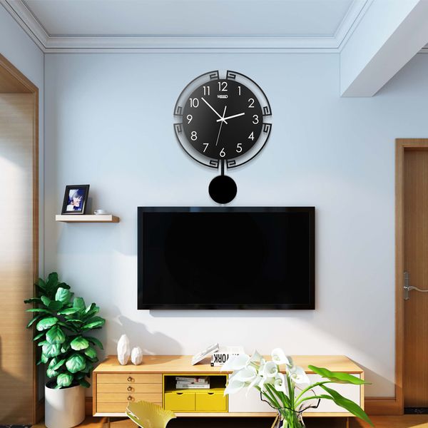 

2018 acrylic swingable silent wall clock modern design home decoration 3d digital horloge living room needle quartz watch black