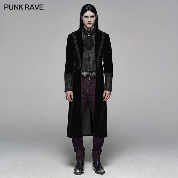 

punk rave men gorgeous velvet retro long coat halloween stage perform costume evening party mens formal long coats, Tan;black