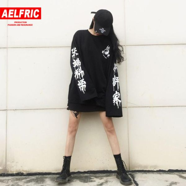 

aelfric harajuku punk gothic t shirt women men streetwear cutting edge science letter print long sleeve tshirt o-neck ae034, White