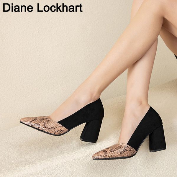 

women pumps mixed colors high heels snake print shoes woman ladies shoe soft leather office ol shoes female spring autumn, Black