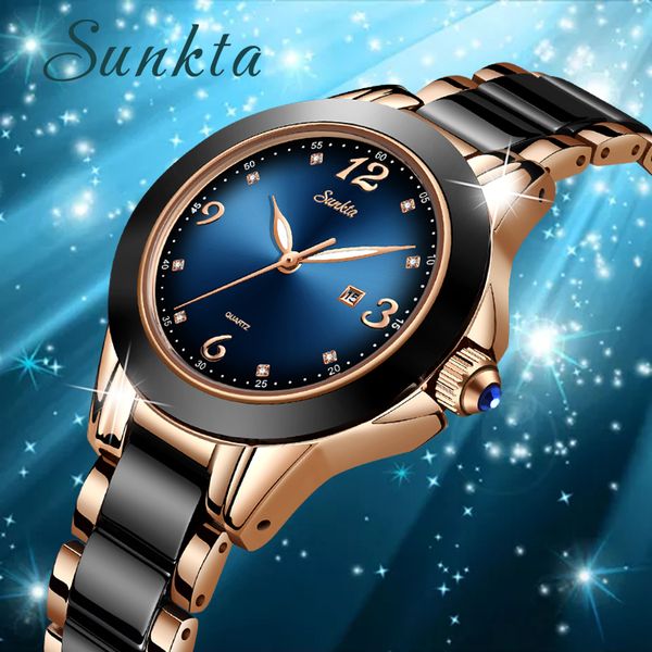 

sunkta fashion women watches rose gold ladies bracelet watches 2019new creative waterproof quartz for women reloj mujer, Slivery;brown