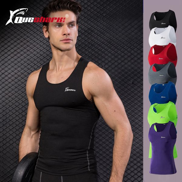 

men sports training vest quick dry breathable running vest basketball fitness bodybuilding sleeveless tight shirt, Black;blue