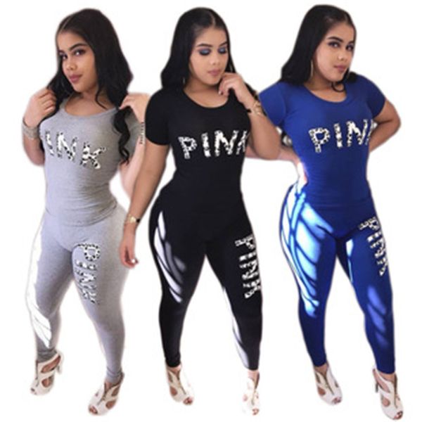 

Women clothe two piece et weat uit fa hion ummer outfit pink letter print crop top pant weat uit ca ual 2 piece track uit