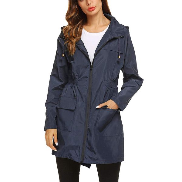 

2019 autumn women thin coat fashion solid hooded waterproof raincoat female zipper long windbreaker outdoor outwear jacket, Black;brown