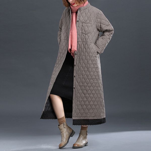 

2019 autumn winter leisure retro pockets thickened cotton coat new loose comfortable long sleeve women long lace coat, Black
