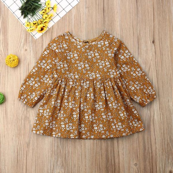 

autumn toddler infant baby girl floral clothes long sleeve dress tutu fall yellow dresses sweet princess clothing, Red;yellow