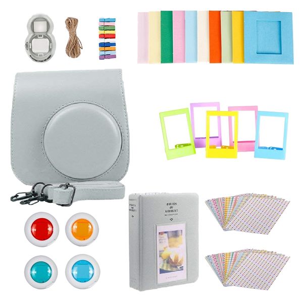 

accessories kit bundle for instax mini 8/8s/9 instant film camera | 9in1 camera case + p album + frames + close-up selfie lenses ect