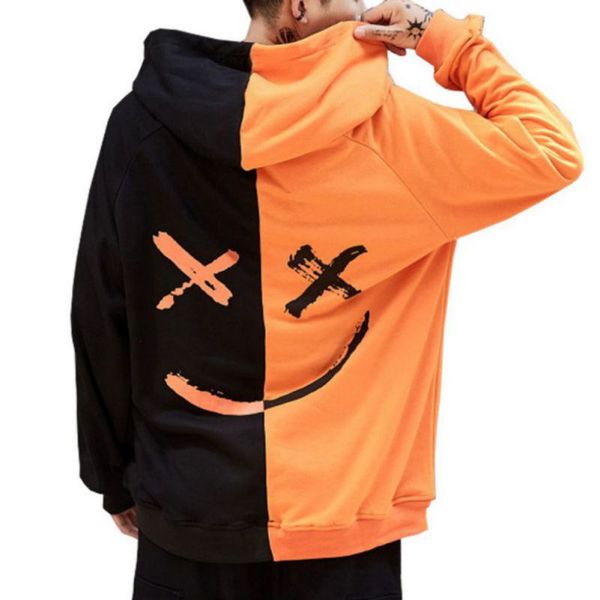

2018 autumn winter men sweatshirt hoodie men patchwork color smily face fashion over sized hoodies jacket pullovers male, Black