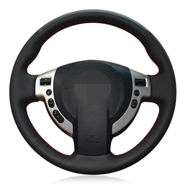 

car steering wheel cover hand-stitched black artificial leather for qashqai 2007-2013 x-trail nv200 serena rogue sentra