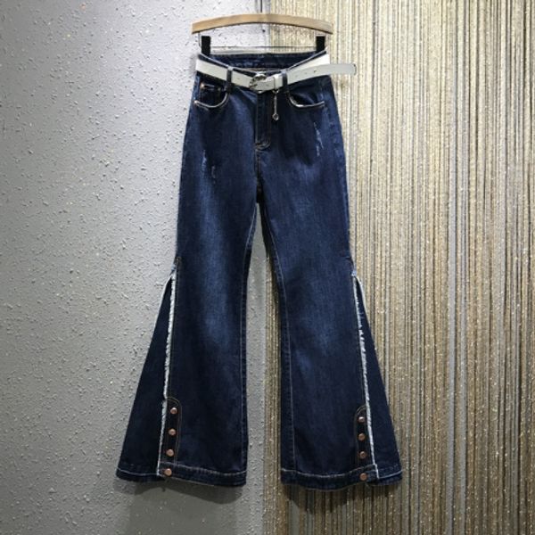 

расклешенные джинсы для женщин весна осень новый slim fit boot-cut широкие джинсы женские синие джинсовые брюки жан, Blue