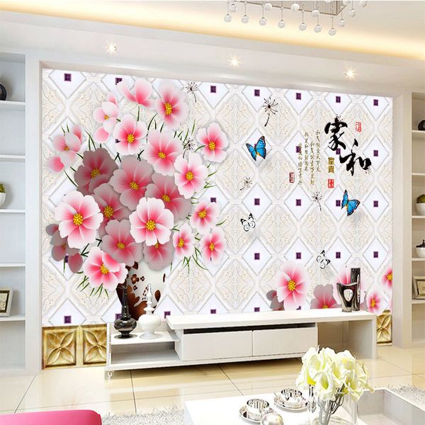 

chinese style 3d custom mural wallpaper white and pink floras with butterfly wall covering harmony brings wealth household deco