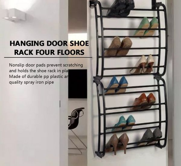 

4 layers 12 pairs of shoe rack pp plastic spray iron over the door hanging shoe organizer holder for closet
