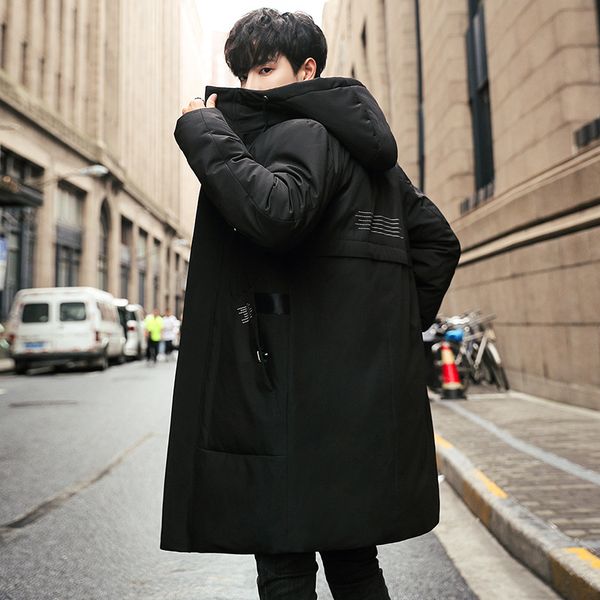

fashion popular men's casual down jacket solid color thick warm men winter style coat trend white duck down men's wear, Black