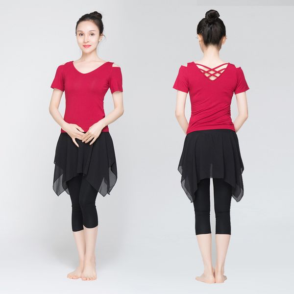 

dance practice clothes suit female latin dance clothes shape square classical modern folk costume, Black;red