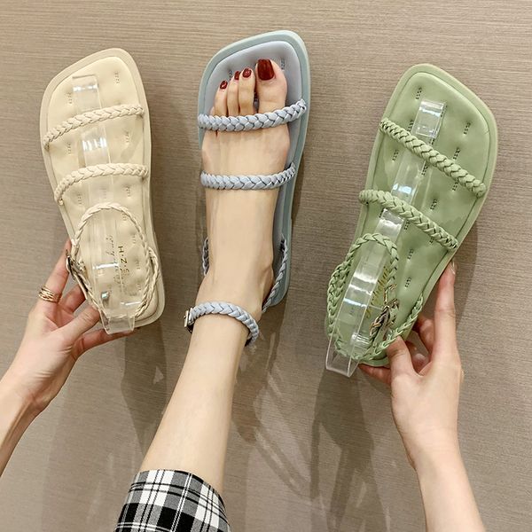 

low sandals woman leather fashion womens shoes 2020 summer heels square toe suit female beige candy colors low-heeled, Black