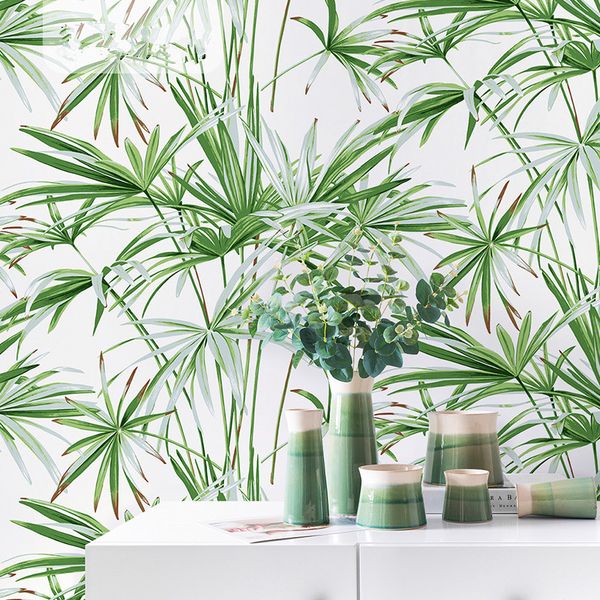 

good quality nordic style wall paper ins southeast asia banana leaf tropical rain forest plant bedroom background non-woven wallpaper